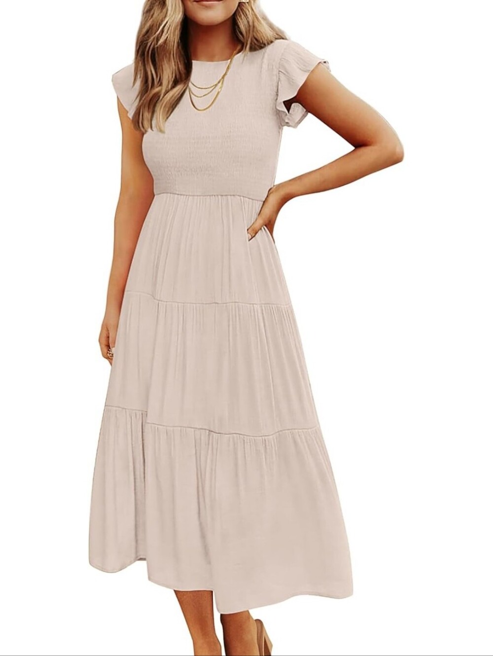 Zesica Cream Smocked Cottagecore Dress